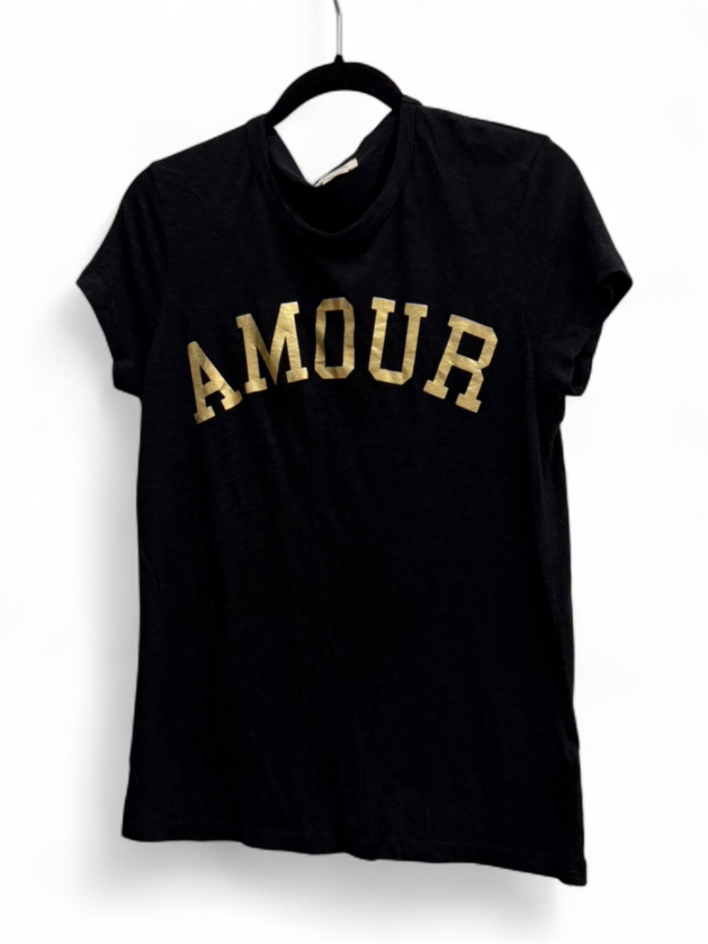 Zadig & Voltaire Walk Foil Amour T-Shirt Tee Relaxed Fit Black Gold